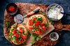Pizzetta bianco with smoked sockeye salmon, herb crème fraiche and salmon roe
