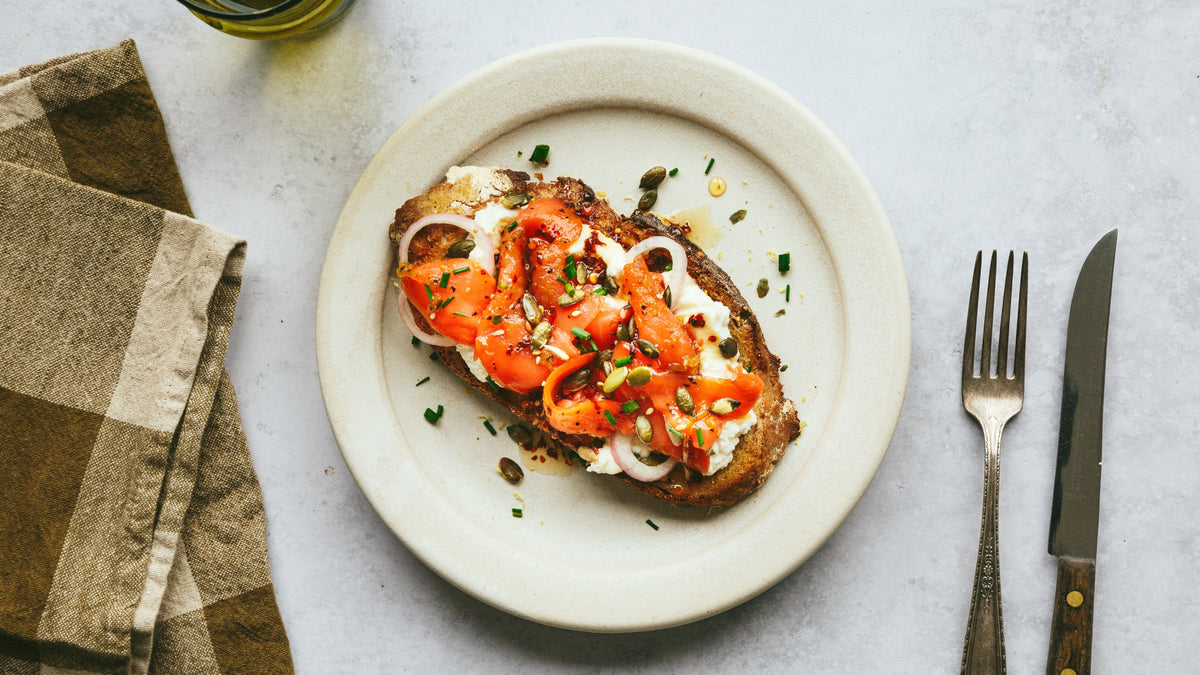 Fish And Ricotta Lemon & pepper smoked sockeye salmon ricotta toast with hot honey ...