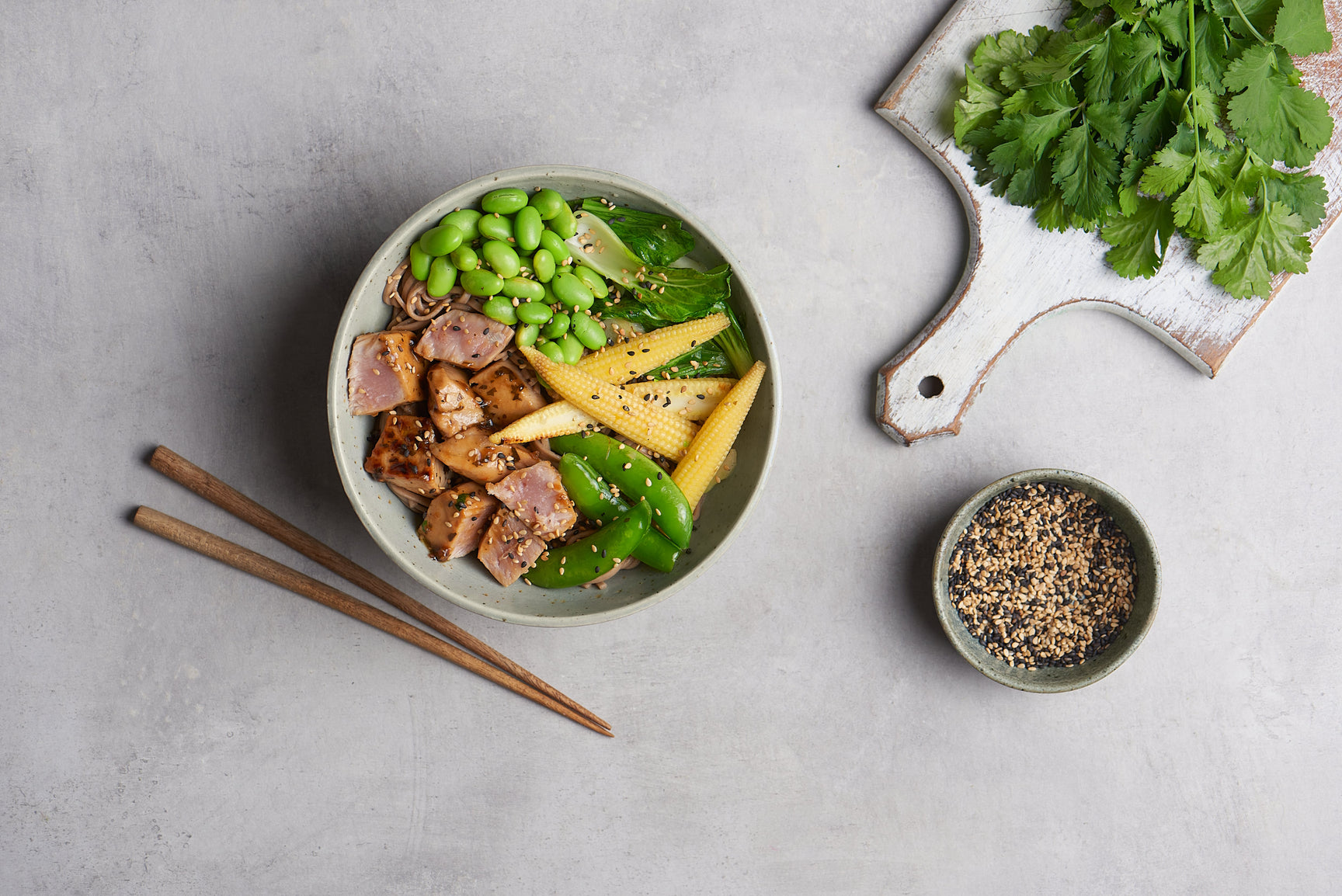Teriyaki yellowfin tuna noodle bowl